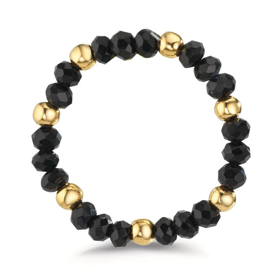 Fingerring Edelstahl Kristall schwarz, 3 mm gelb IP beschichtet