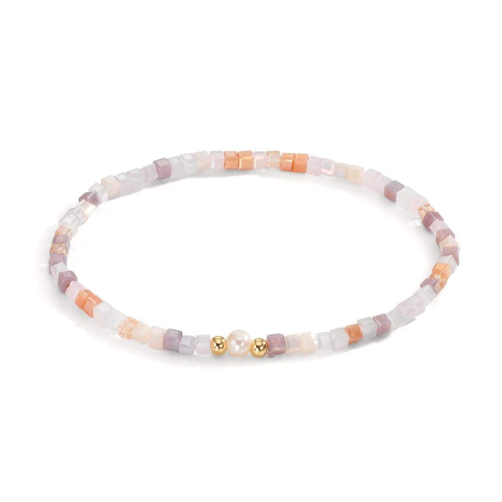 Bracelet Acier inoxydable Cristal rose jaune PVD perle d'eau douce 4-4.5 mm
