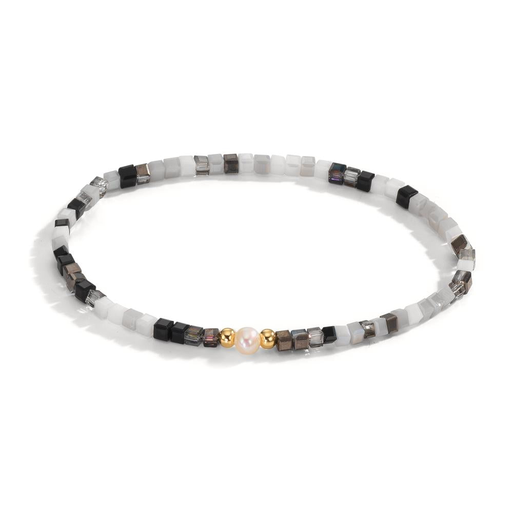 Bracelet Acier inoxydable Cristal jaune PVD perle d'eau douce 4-4.5 mm