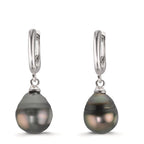 Klappcreolen Silber rhodiniert Tahitiperle, 2 Perlen 9-10 mm