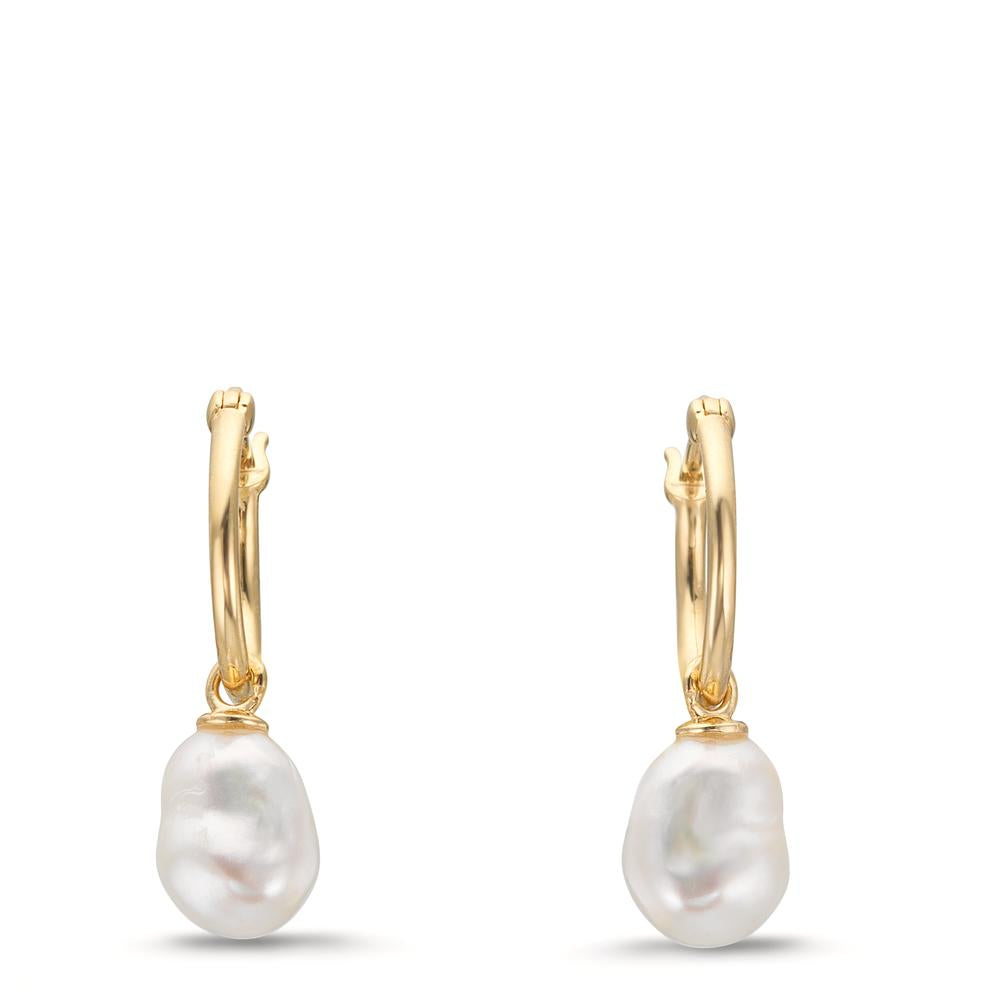 Creolen 375/9 K Gelbgold Süsswasserzuchtperle, 2 Perlen, 6 mm