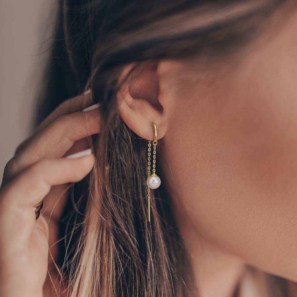 Durchziehohrhänger 375/9 K Gelbgold Süsswasserzuchtperle, 2 Perlen 5-5.5 mm