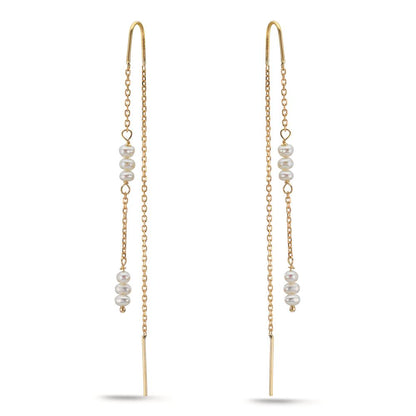 Boucles d'oreilles pendantes Or jaune 9K perle d'eau douce, 12 Perles, 2.5 mm