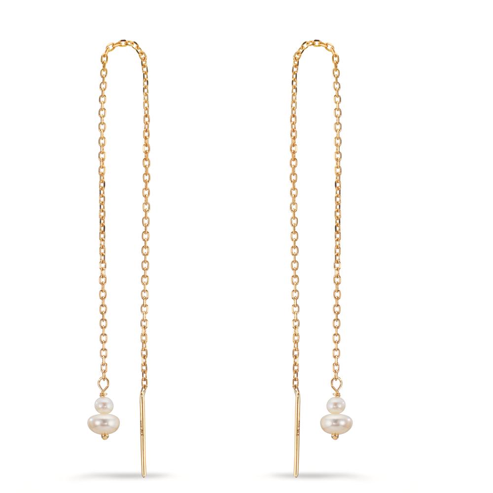 Boucles d'oreilles pendantes Or jaune 9K perle d'eau douce, 4 Perles 2.5-4 mm