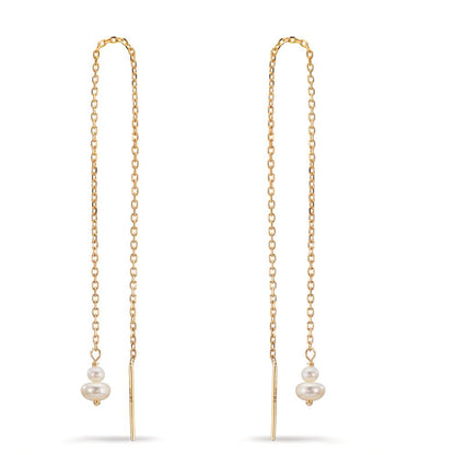 Boucles d'oreilles pendantes Or jaune 9K perle d'eau douce, 4 Perles 2.5-4 mm