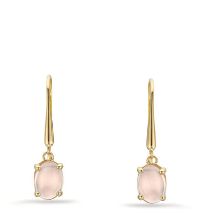 Pendant d'oreilles Or jaune 9K Quartz rose, 2 Pierres