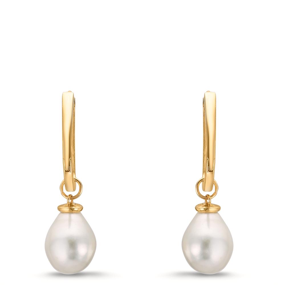 Créoles à charnières Or jaune 9K perle d'eau douce, 2 Perles, 6.5 mm