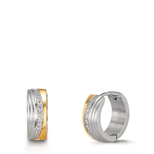 Créoles à charnières Acier inoxydable Zircone blanc, 24 Pierres bicolore PVD