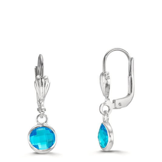 Pendant d'oreilles Antiallergique Cristal bleu, 2 Pierres, 6 mm