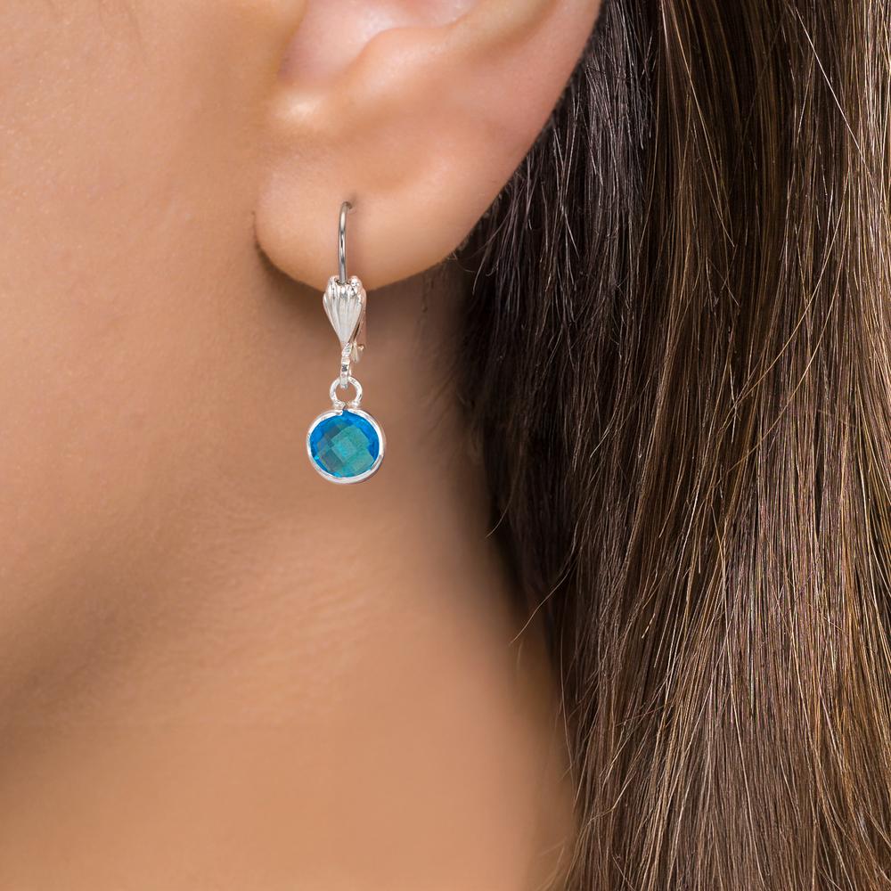 Pendant d'oreilles Antiallergique Cristal bleu, 2 Pierres, 6 mm