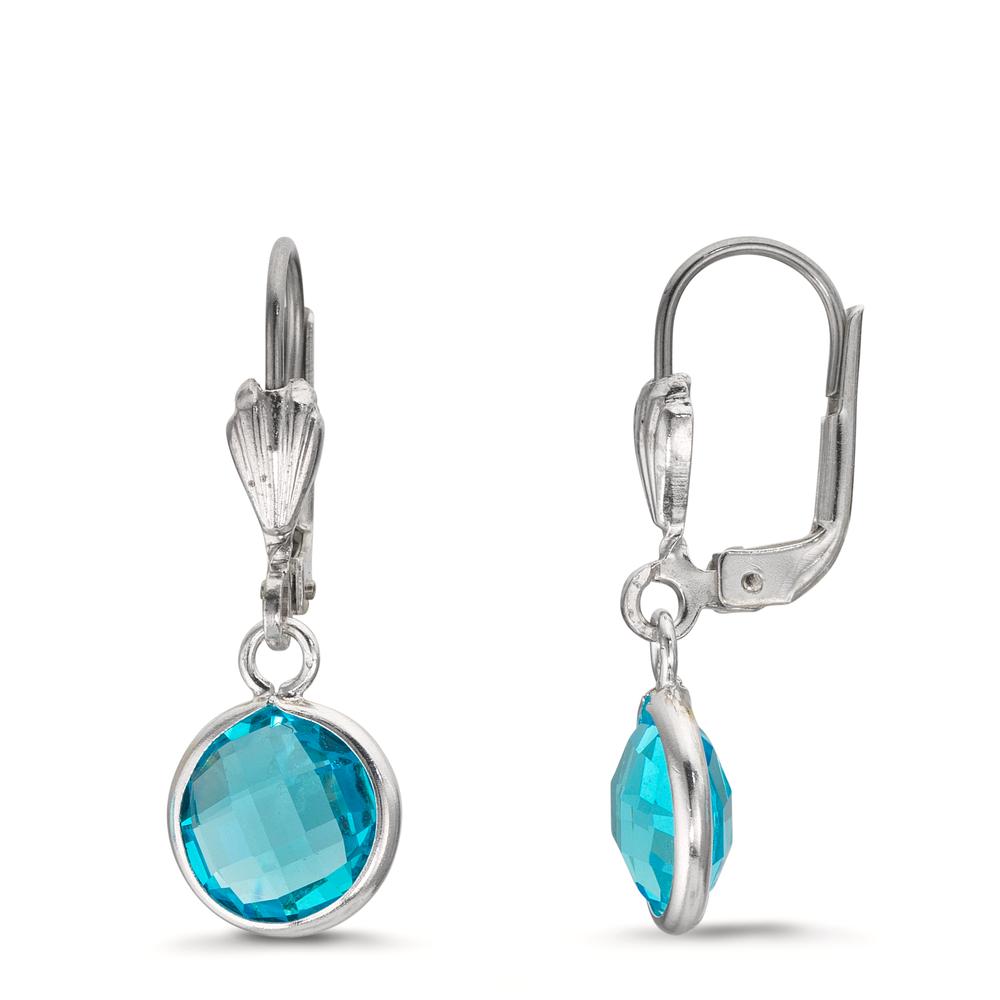 Pendant d'oreilles Antiallergique Zircone aqua, 2 Pierres, 8 mm