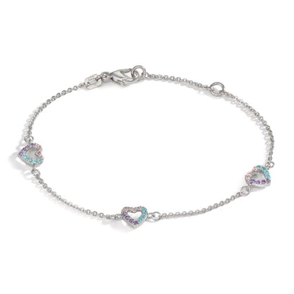 Armband Zilver Zirkonia kleurrijk Gerhodineerd Hart 14-16 cm