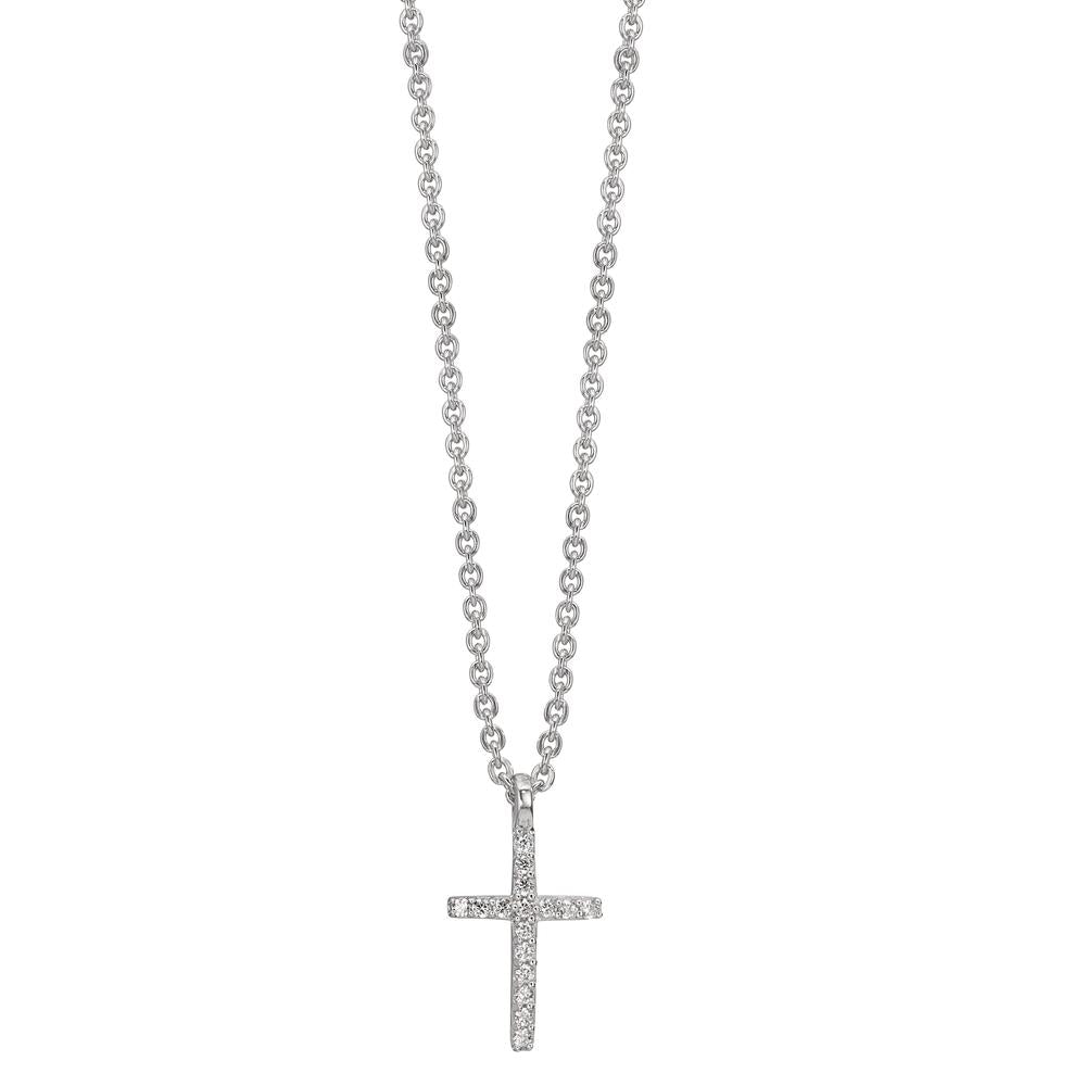 Collier Silber Zirkonia 16 Steine rhodiniert Kreuz 38-42 cm verstellbar