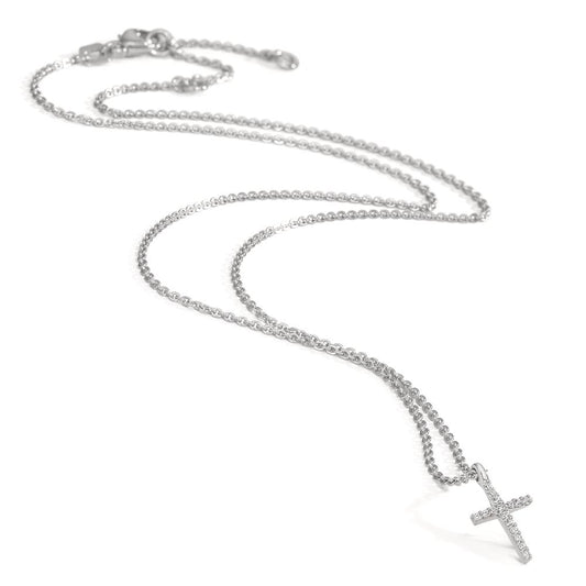 Collier Silber Zirkonia 16 Steine rhodiniert Kreuz 38-42 cm verstellbar