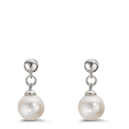 Pendant d'oreilles Argent Rhodié perle d'eau douce, 2 Perles, 6.5 mm