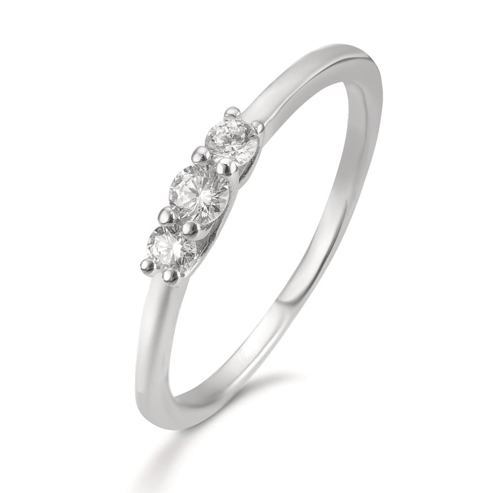 Fingerring Silber Zirkonia 3 Steine rhodiniert