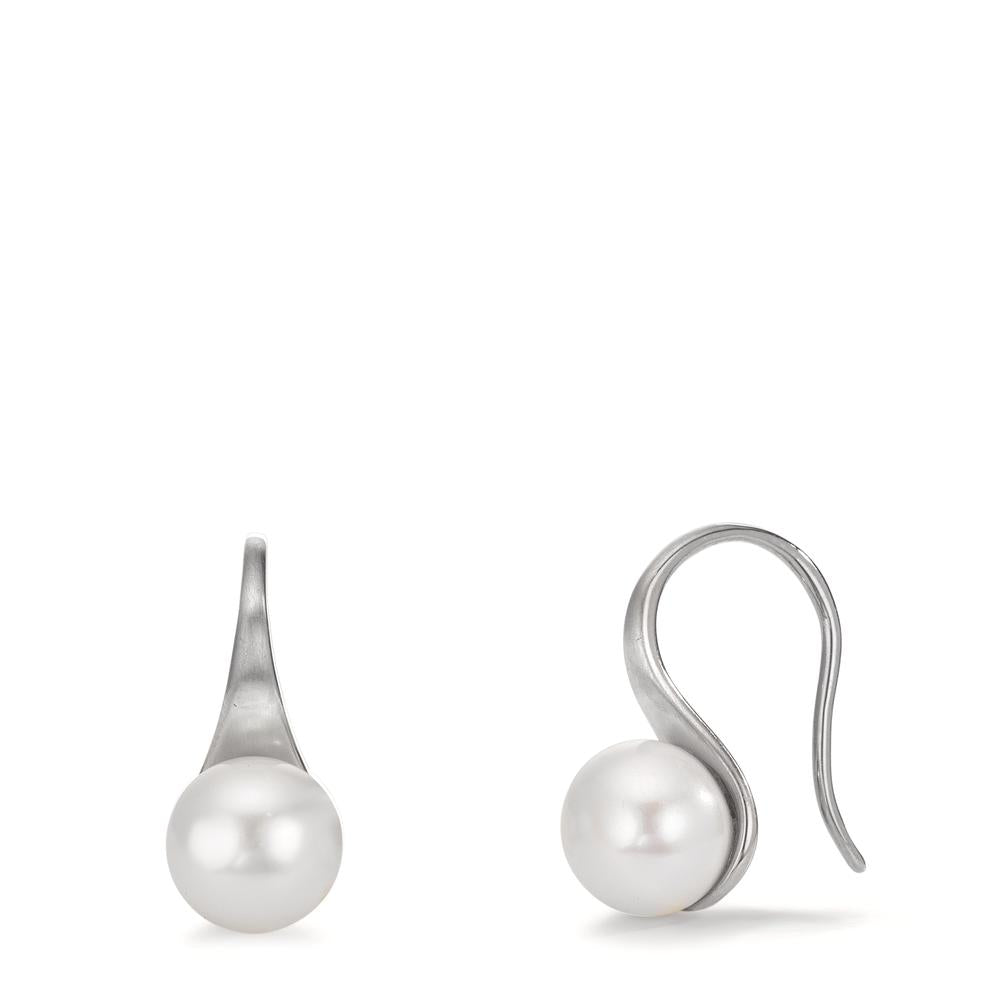 Ohrhänger Silber rhodiniert Süsswasserzuchtperle, 2 Perlen, 8 mm