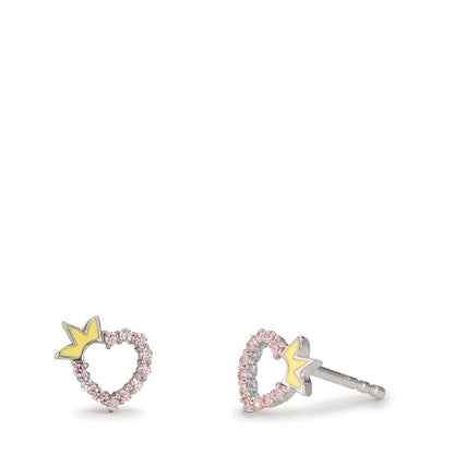 Oorknoppen Zilver Zirkonia roze Gerhodineerd Hart Ø6.5 mm