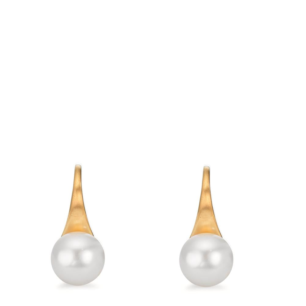 Pendant d'oreilles Or jaune 9K perle d'eau douce, 2 Perles, 8 mm