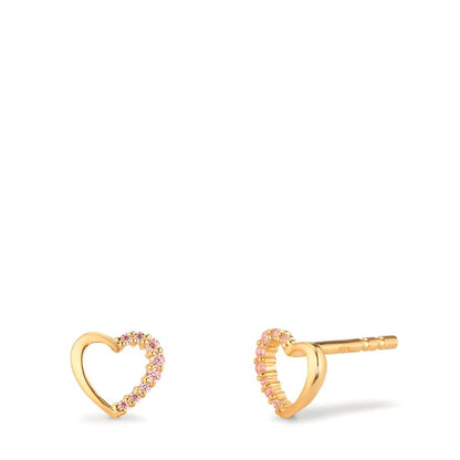Ohrstecker 375/9 K Gelbgold Zirkonia rosa Herz Ø6.5 mm