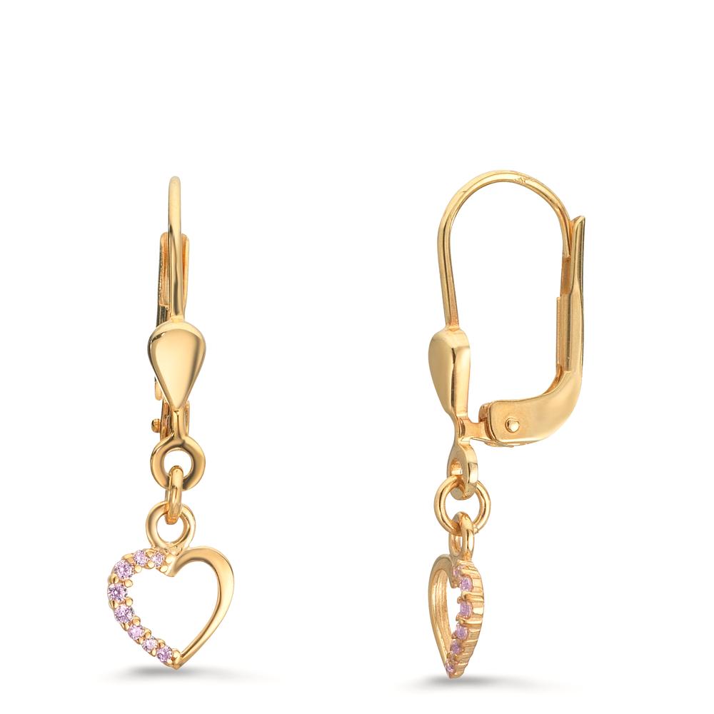 Ohrhänger 375/9 K Gelbgold Zirkonia rosa, rund