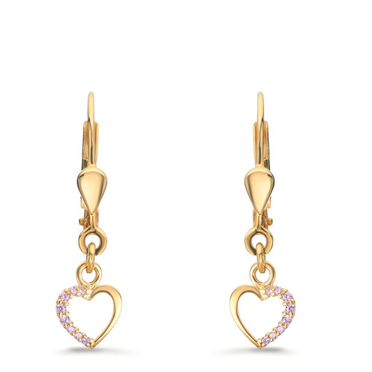 Oorbellen 375/9K geel goud Zirkonia roze, [rund]