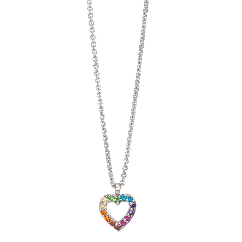 Collier met hanger Zilver Zirkonia regenboog gekleurd Gerhodineerd Hart 36-38 cm