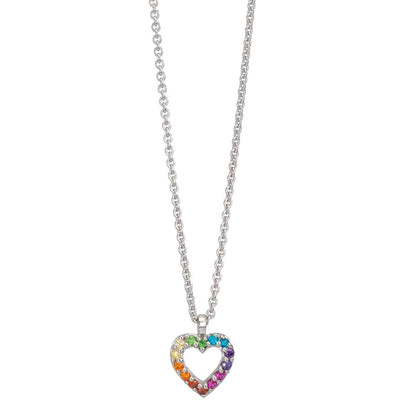 Collier met hanger Zilver Zirkonia regenboog gekleurd Gerhodineerd Hart 36-38 cm
