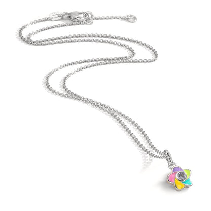 Collier met hanger Zilver Zirkonia Gerhodineerd Bloem 36-38 cm