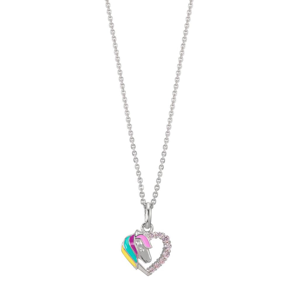 Halskette mit Anhänger Silber Zirkonia rosa rhodiniert Pferd 36-38 cm verstellbar