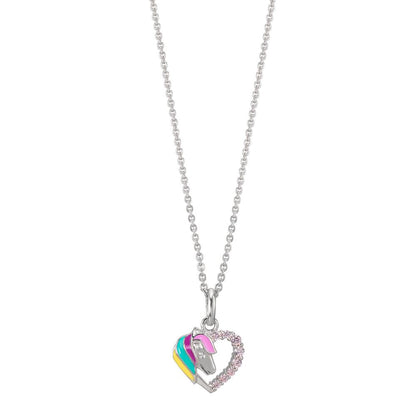 Chaînette avec pendentif Argent Zircone rose Rhodié Cheval 36-38 cm