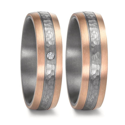 Partnerring 999 Tantal, 585/14 K Rosegold Diamanten 0.02 ct, w-si