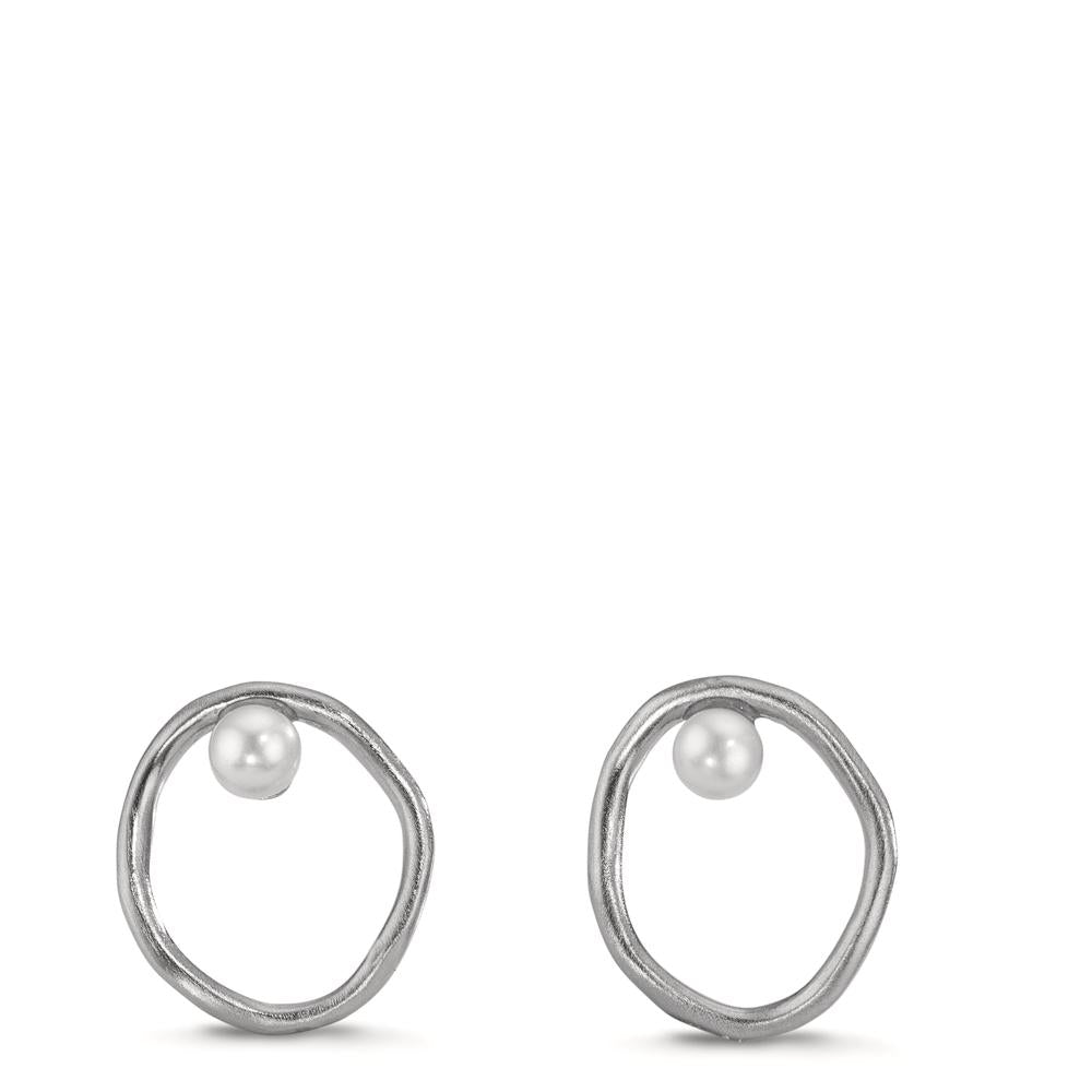 Clous d'oreilles Argent perle d'eau douce blanc, 2 Perles, 3 mm Ø11 mm