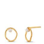 Oorknoppen Zilver Geel Verguld zoetwater Parel wit, 2 Parels, 3 mm Ø11 mm
