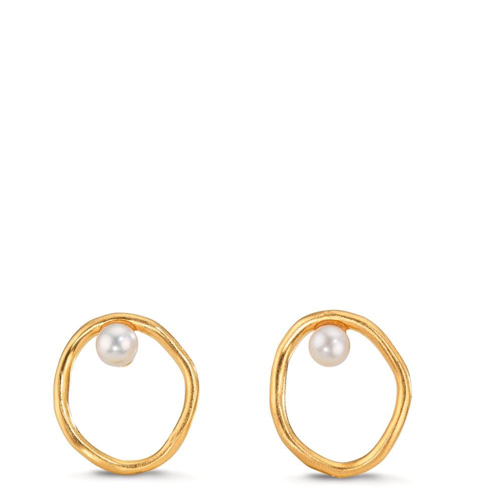 Oorknoppen Zilver Geel Verguld zoetwater Parel wit, 2 Parels, 3 mm Ø11 mm