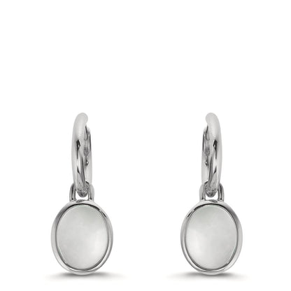 Creolen mit Einhänger Silber Perlmutt weiss, 2 Perlen 9-9.5 mm Ø14 mm