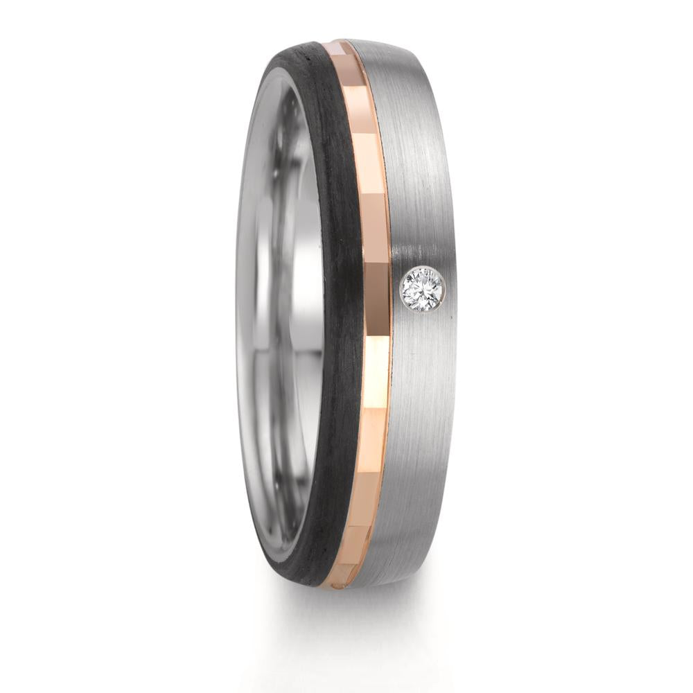 Partnerring Edelstahl, 375/9 K Rotgold Diamant 0.02 ct, w-si