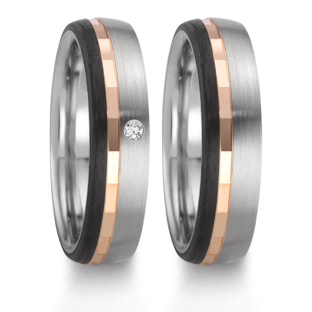 Partnerring Edelstahl, 375/9 K Rotgold Diamant 0.02 ct, w-si