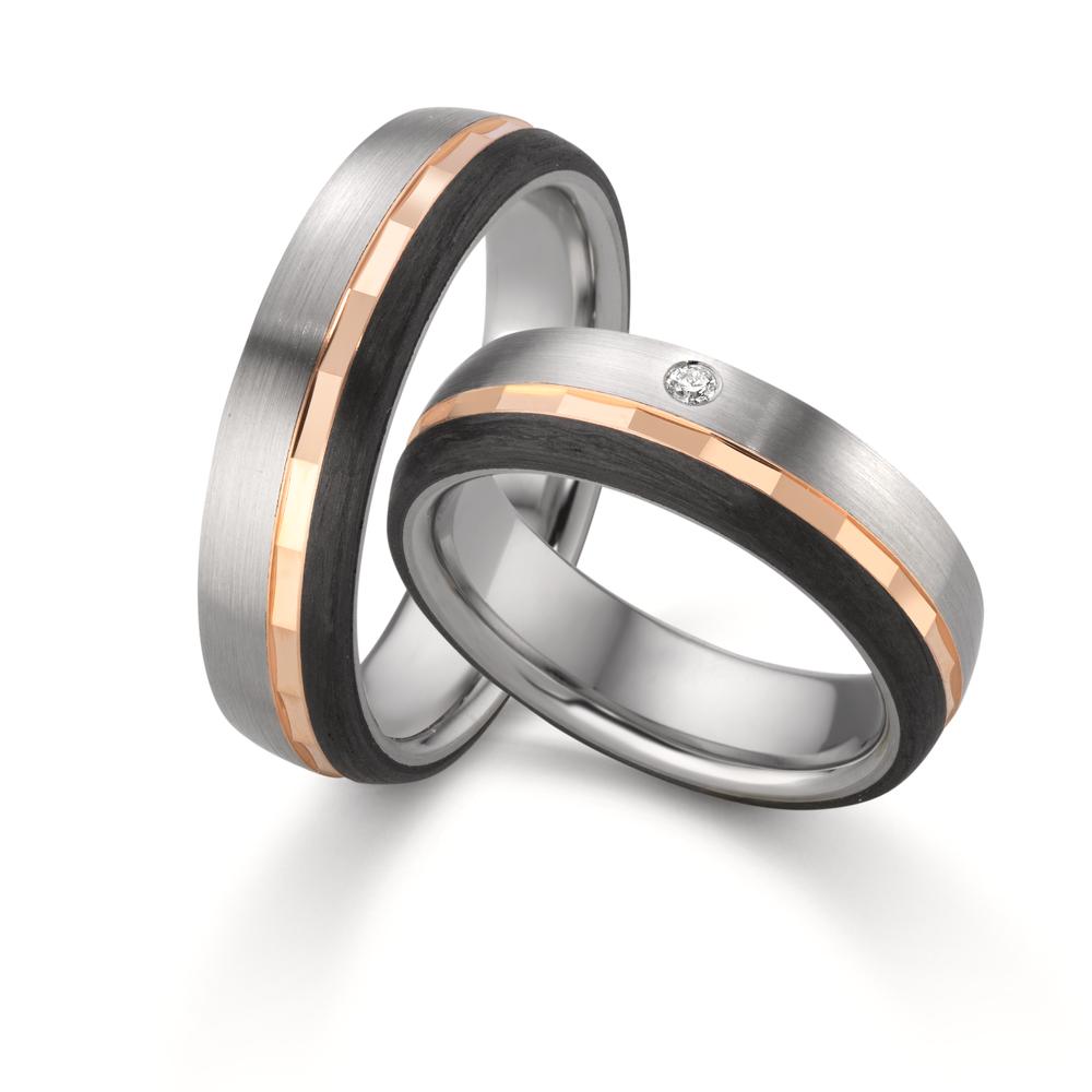 Partnerring Edelstahl, 375/9 K Rotgold Diamant 0.02 ct, w-si