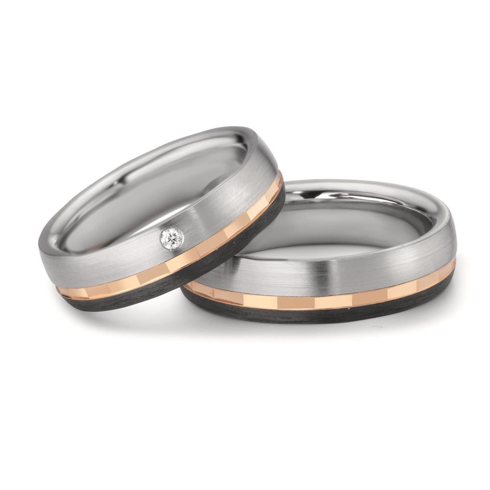 Partnerring Edelstahl, 375/9 K Rotgold Diamant 0.02 ct, w-si