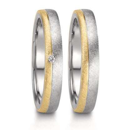 Partnerring Roestvrijstaal, 375/9K geel goud Diamant 0.015 ct, w-si