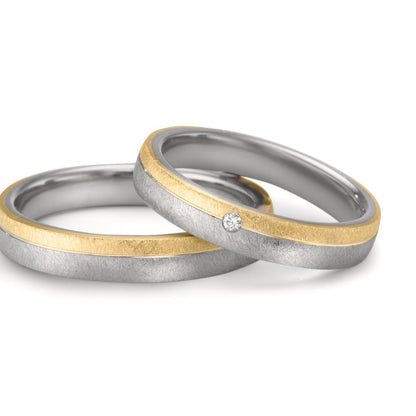 Partnerring Roestvrijstaal, 375/9K geel goud Diamant 0.015 ct, w-si