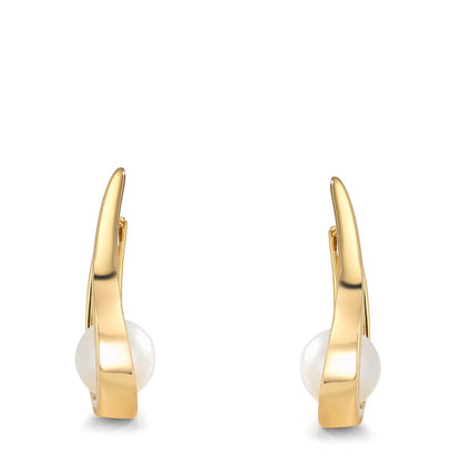 Créoles à charnières Or jaune 18K perle d'eau douce, 2 Perles 6-6.5 mm