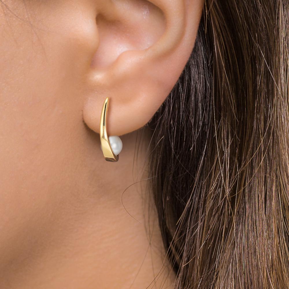 Klappcreolen 750/18 K Gelbgold Süsswasserzuchtperle, 2 Perlen 6-6.5 mm