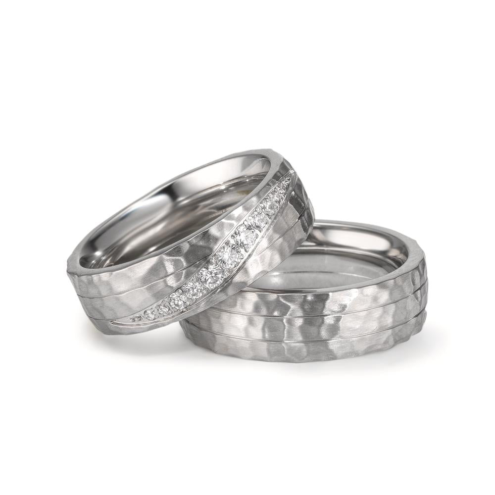 Partnerring Roestvrijstaal Zirkonia wit, 11 Steen