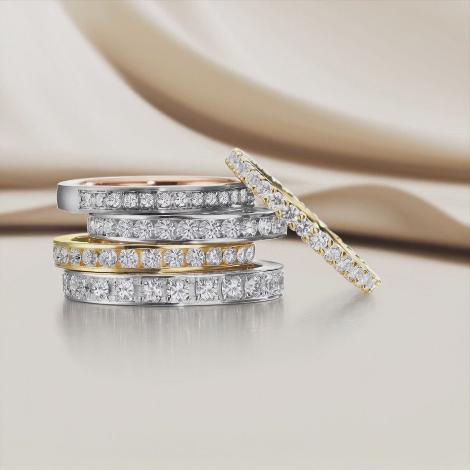 Memory Ring 750/18 K Gelbgold Diamant weiss, 1 ct, 33 Steine, Brillantschliff, w-si