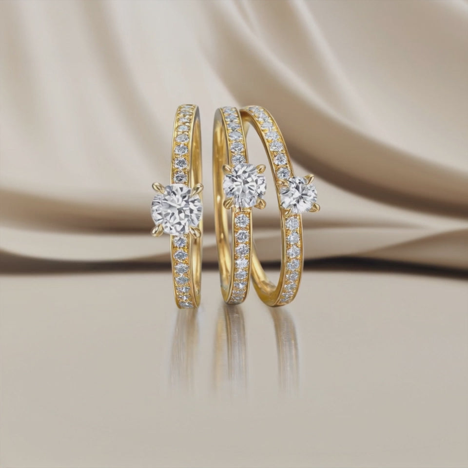 Bague solitaire Or jaune 18K Diamant 0.47 ct, brillant, w-si, Diamant 0.18 ct, 18 Pierres, brillant, w-si