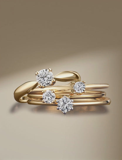 Solitaire ring 750/18K geel goud, 750/18K witgoud Diamant 0.15 ct, w-si