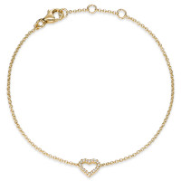 Bracelet Or jaune 750/18 K Diamant 0.06 ct, 18 Pierres, si Coeur 17-19 cm
