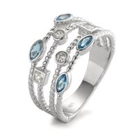 Ring Zilver Zirkonia blauw, 8 Steen Gerhodineerd-595513